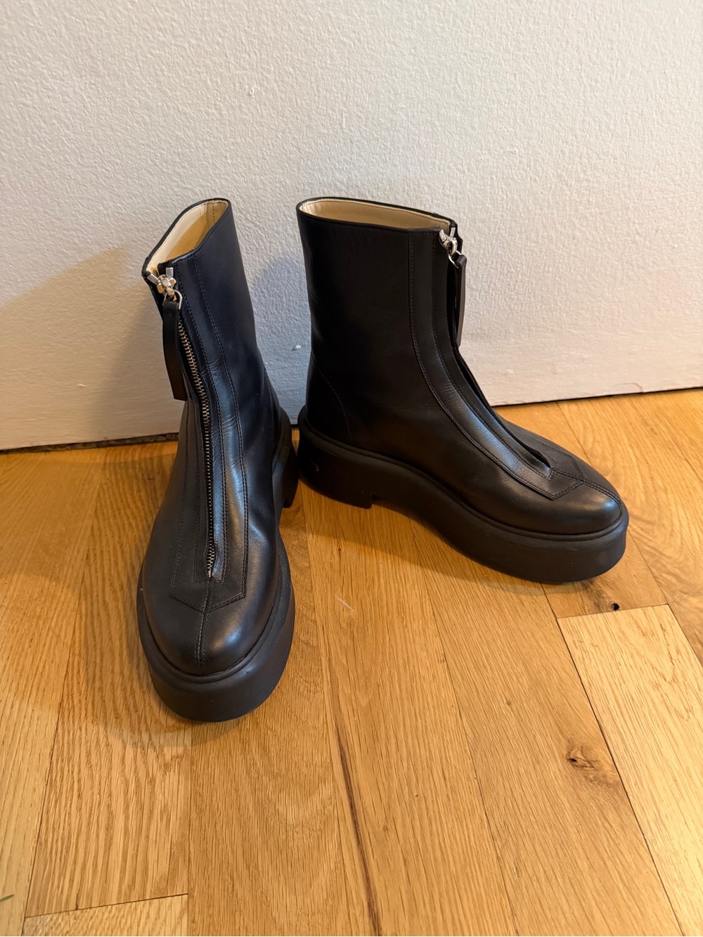 The Row Zipped Boot 1 Black Front-Zip Platform Boots 36